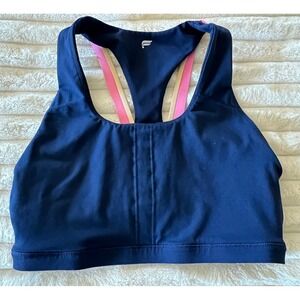 Fabletics XS Navy Blue Pink Yellow Sports Bra Boost Kessler Medium Impact